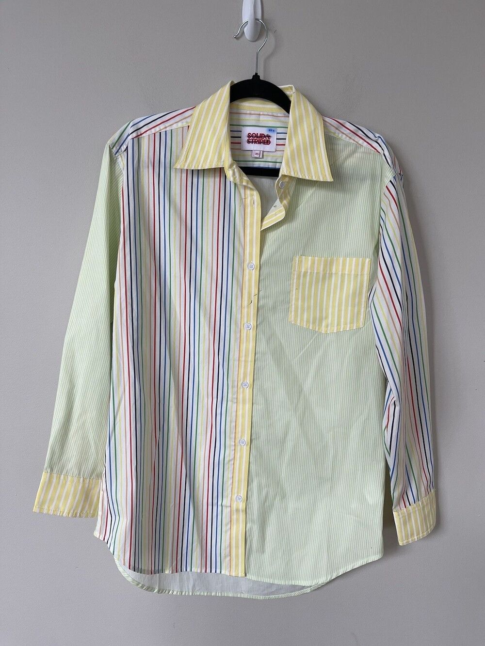 Anthropologie Solid Striped Shirt Top Rainbow Stripe Preppy Cotton Size XS New
